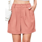 Women's High-Waist Wide-Leg Dress Shorts: Comfortable Elastic Waist Casual Work Trousers for Summer