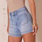 Women's Classic American Style Denim Shorts: Comfortable High-Waist Washed Stretch Jean Shorts - 2026 New