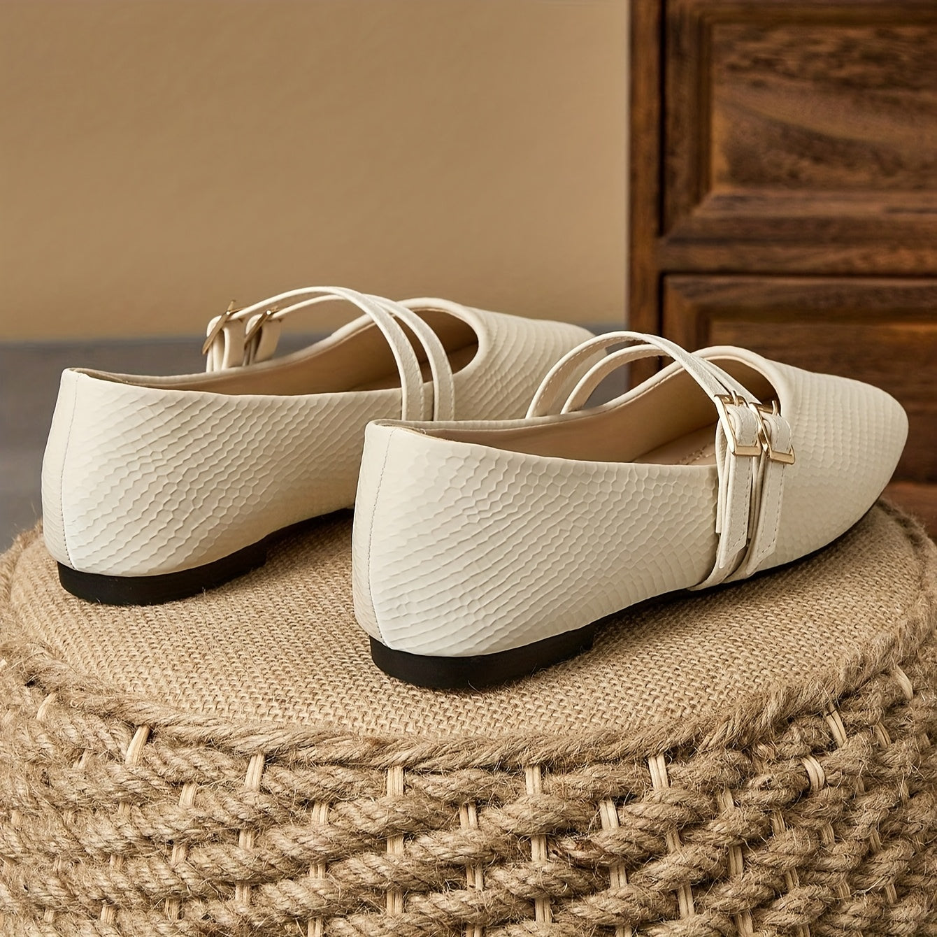 Women's French Square Toe Slip-On Flats - Beige Faux Cover Shoes with Cushioned Insole, Elegant Everyday & Formal Footwear for Women, Office, Parties, Casual Outfits - Grandma Flats, Office Wear, Minimalist Design, Durable Sole, Professional Women, Party