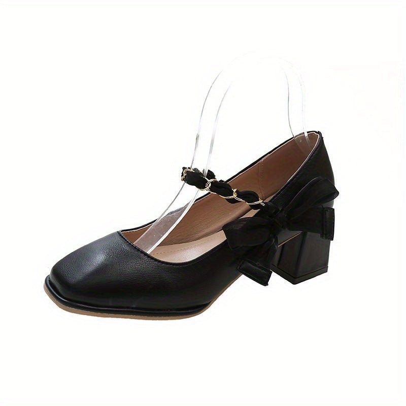 Elegant Retro Mary Jane Shoes - Square Toe, High Heels with Sequin Detail, PU Cover & Rubber Sole, Summer Women'S Fashion Footwear, Ladies Shoes