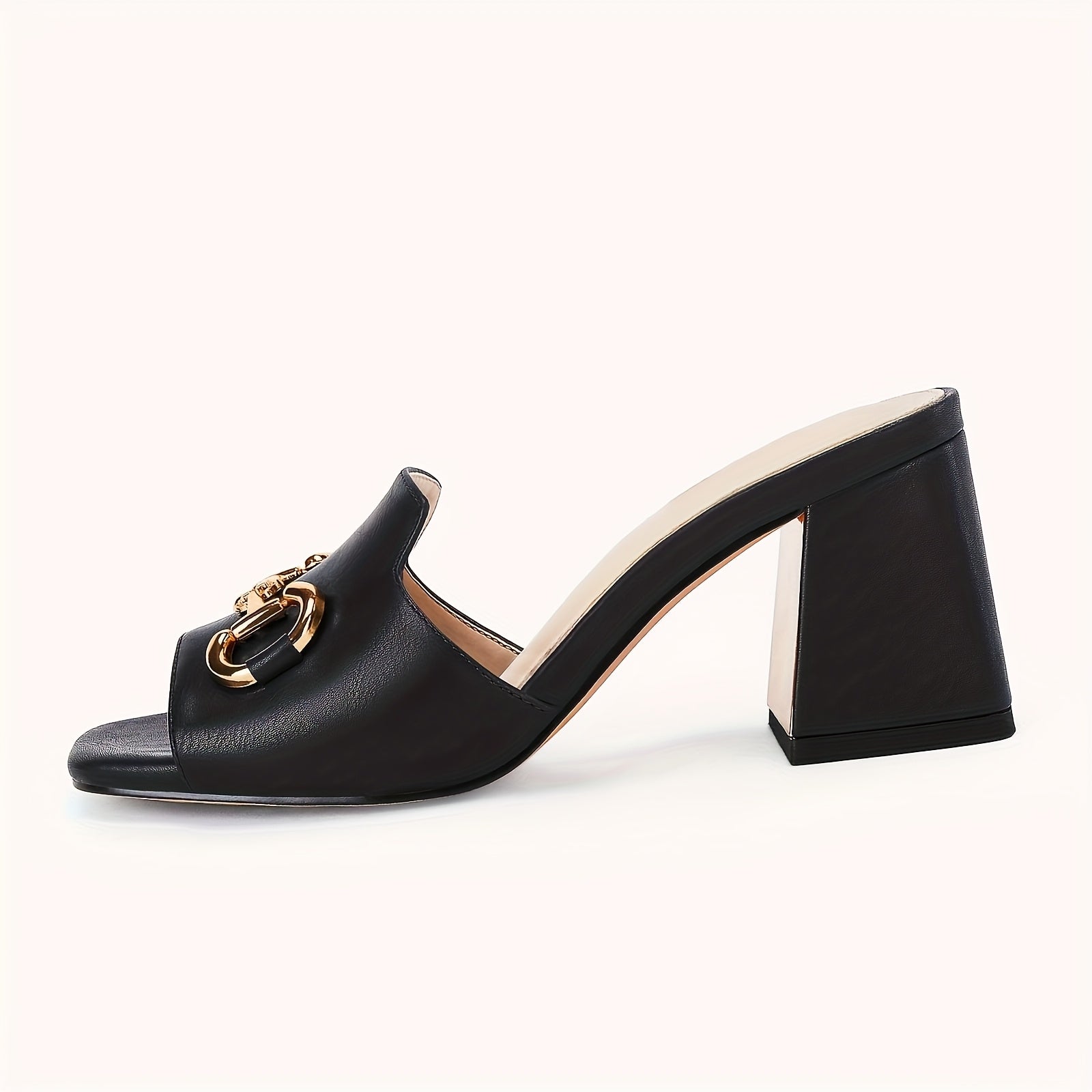 Women'S Sandals Peep Toe Slides Chunky Heel Mules Single Band Comfort Slip-on Shoes With Metal Chain For Spring Summer