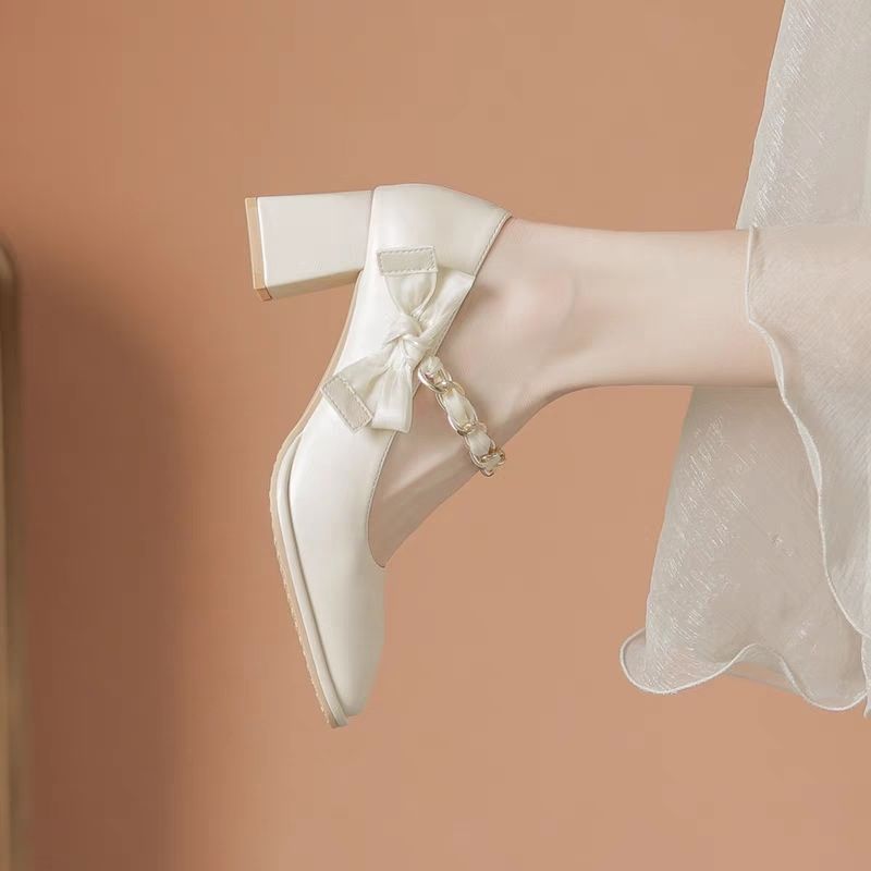 Elegant Retro Mary Jane Shoes - Square Toe, High Heels with Sequin Detail, PU Cover & Rubber Sole, Summer Women'S Fashion Footwear, Ladies Shoes