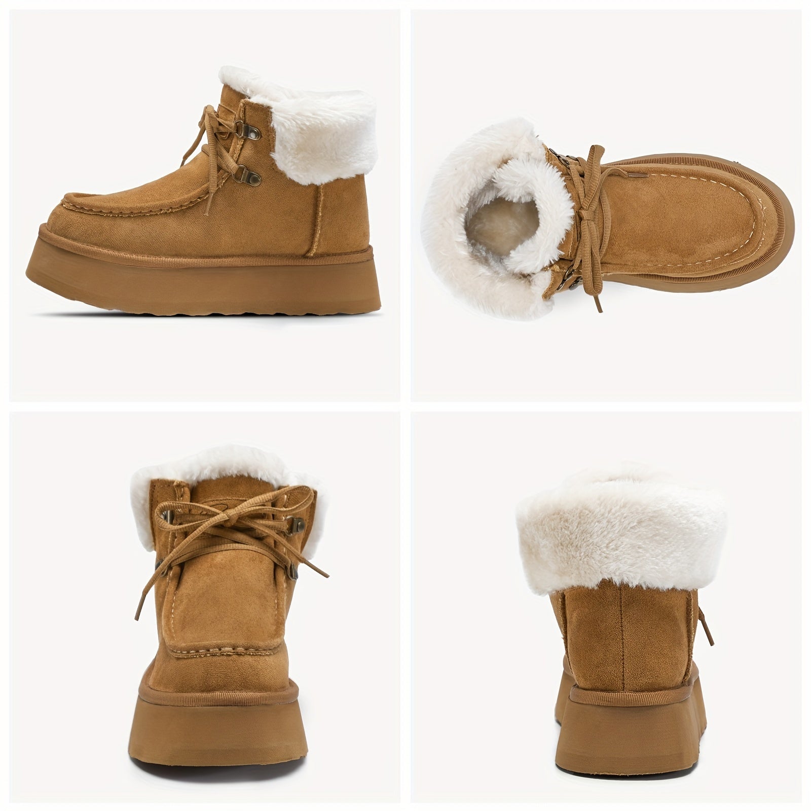 BACIA Platform Boots For Women Winter Boots Suede With Faux Fur Interior Lace Up Snow Boots