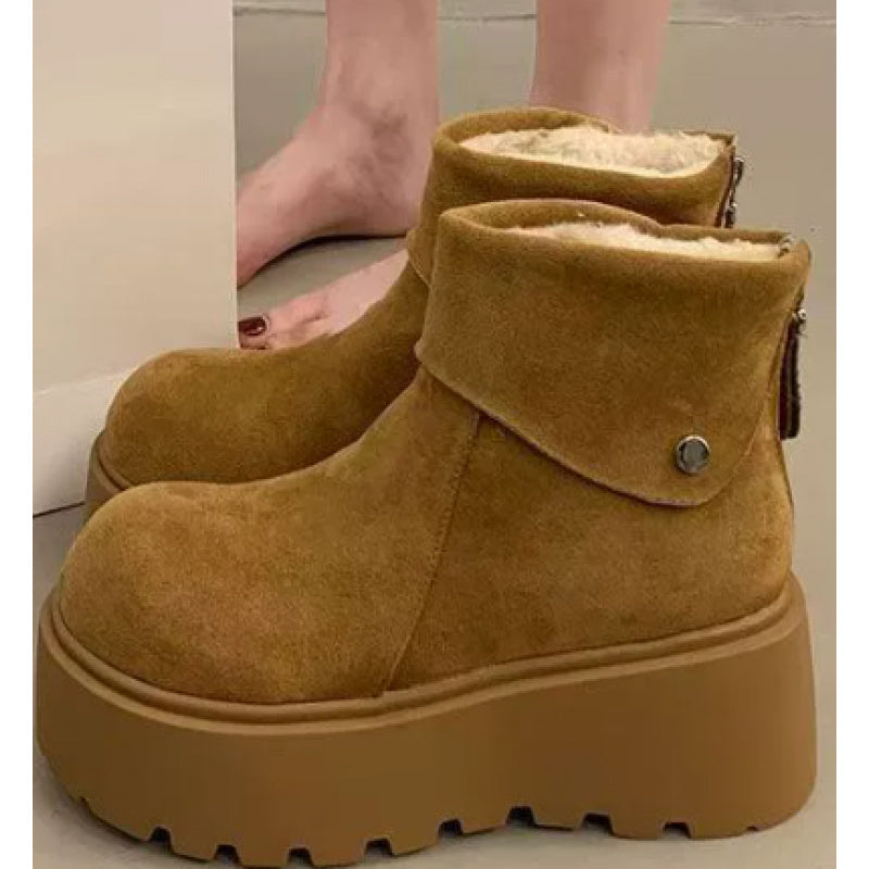 Women's 2025 Winter Thickened Snow Boots with Height-Increasing Thick Platform Sole, Fleece Lining & - Anti-Slip Traction, Round Toe Winter Shoes for Outdoor, Casual & Formal Wear - Warm, Durable & Comfortable (Brown\u002FBlack), Long Winter Boots for Wom