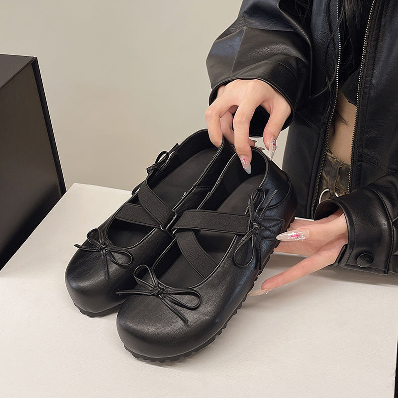 Women's Slip-On Shoes with Elegant Bow - Slip-On Closure, Round Toe, Cushioned TPR Sole - Low Heel (0.39-1.18inch) for Everyday & Formal Events - Women's Elegant Flats, Bow Embellishment, Shimmering Finish