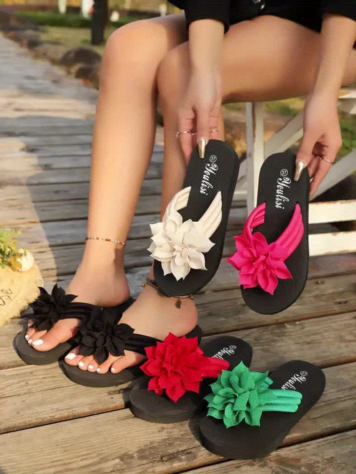 Ladies' Black Floral One-Strap Open Toe Sandals - EVA Insole, Anti-Slip Rubber Outsole - All-Season Indoor\u002FOutdoor Casual - Daily\u002FFormal Use - Breathable, Comfortable Slippers - Fashionable Home Shoes, Summer Essential