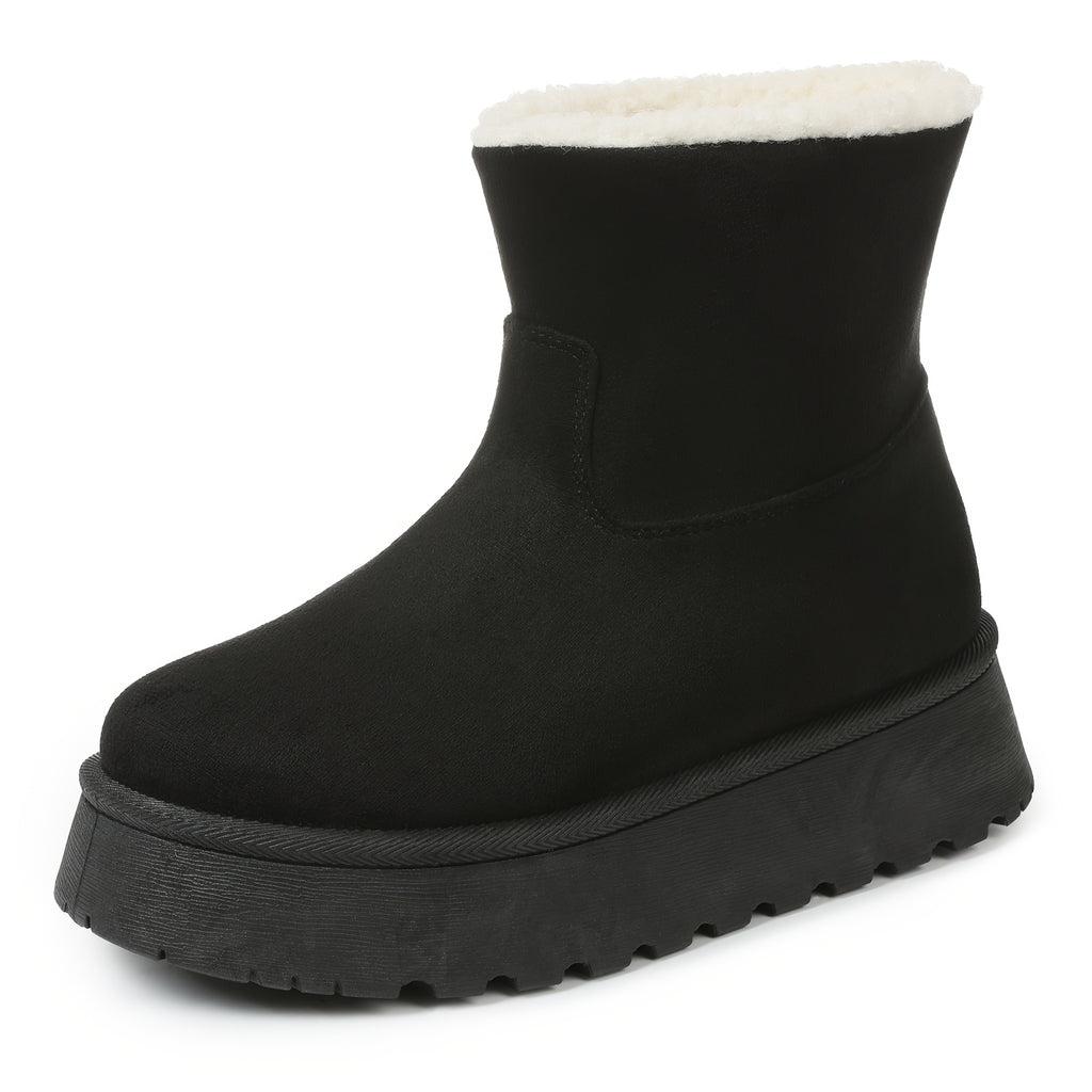 Women's Cozy Faux Fur-Lined Cover Winter Snow Boots - Warm Plush Ankle Booties with Anti-Slip Platform Sole, Pull-On Design, Round Toe, and Thick Rubber Heel for Casual Comfort