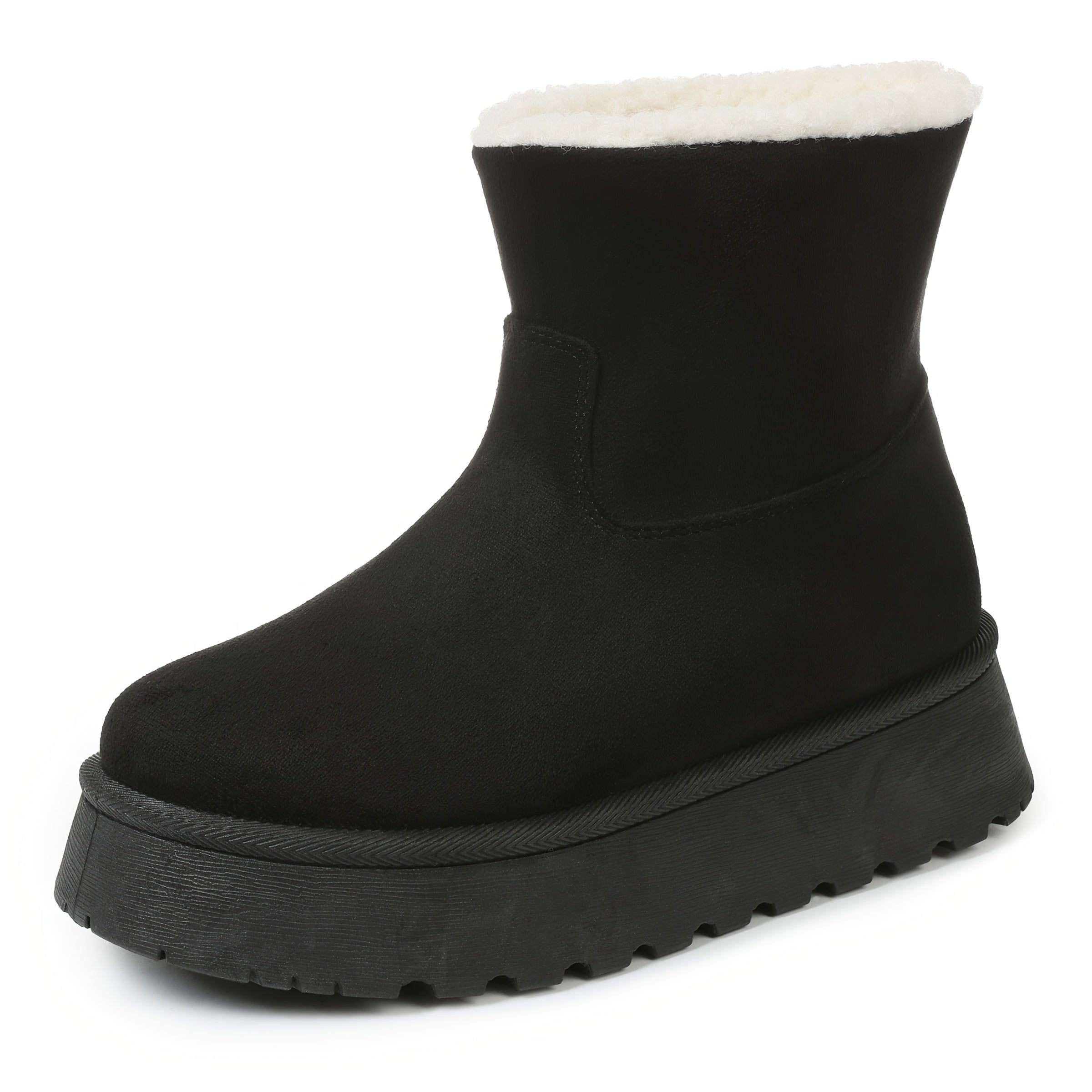 Women's Cozy Faux Fur-Lined Cover Winter Snow Boots - Warm Plush Ankle Booties with Anti-Slip Platform Sole, Pull-On Design, Round Toe, and Thick Rubber Heel for Casual Comfort