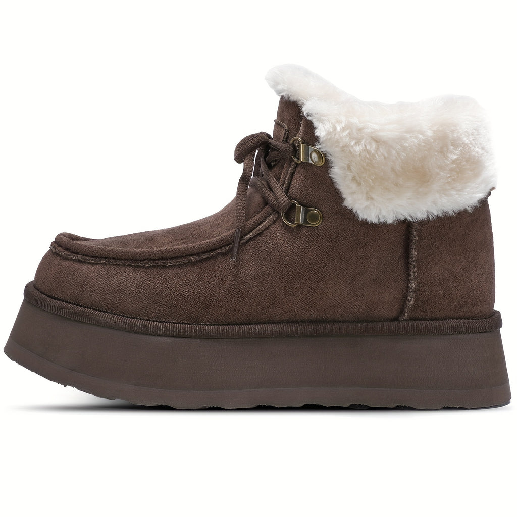BACIA Platform Boots For Women Winter Boots Suede With Faux Fur Interior Lace Up Snow Boots