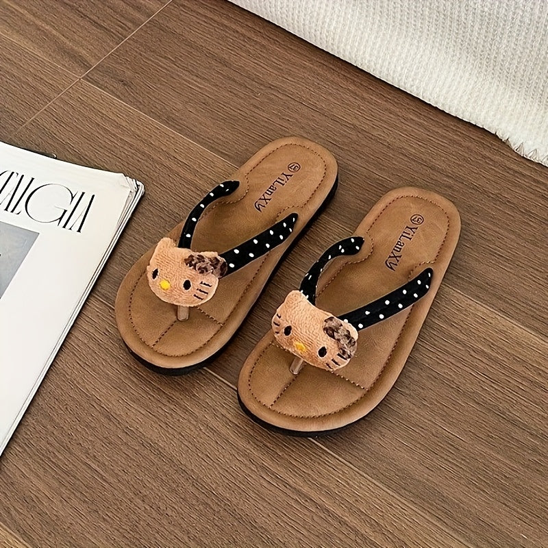 Sanrio Hello Kitty Black Flip-flops Slippers Cartoon Cute Fashion Flip-flops For Women To Wear Outside Summer New Travel Vacation Daily Versatile Flip-flops Soft Bottom Beach Flat Slippers Casual Sandals