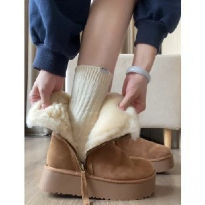 Women's 2025 New Fleece-Lined Thick-Soled Snow Boots with Genuine Faux Fur-Like Synthetic Cover Upper, Round Toe Winter Warmth & Slip-Resistant Rubber Sole - Casual to Semi-Formal Cold Weather Footwear