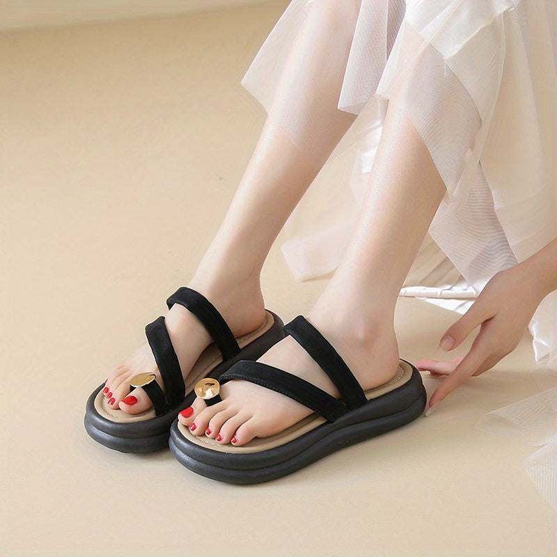 Women'S Summer Slippers - Open-Toe Flat Sandals with Cushioned PU Insole & Non-Slip Rubber Sole, Breathable PU Upper & Microfiber Lining, Lightweight Beach Shoes for Casual & Formal Wear, Ladies Shoes, Comfortable Footwear, Durable Traction Footwear