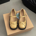 French new style spring and summer retro Women's chunky- heeled shoes, Silvery bow- adorned Mary Jane single- sole shoes, small Cover shoes