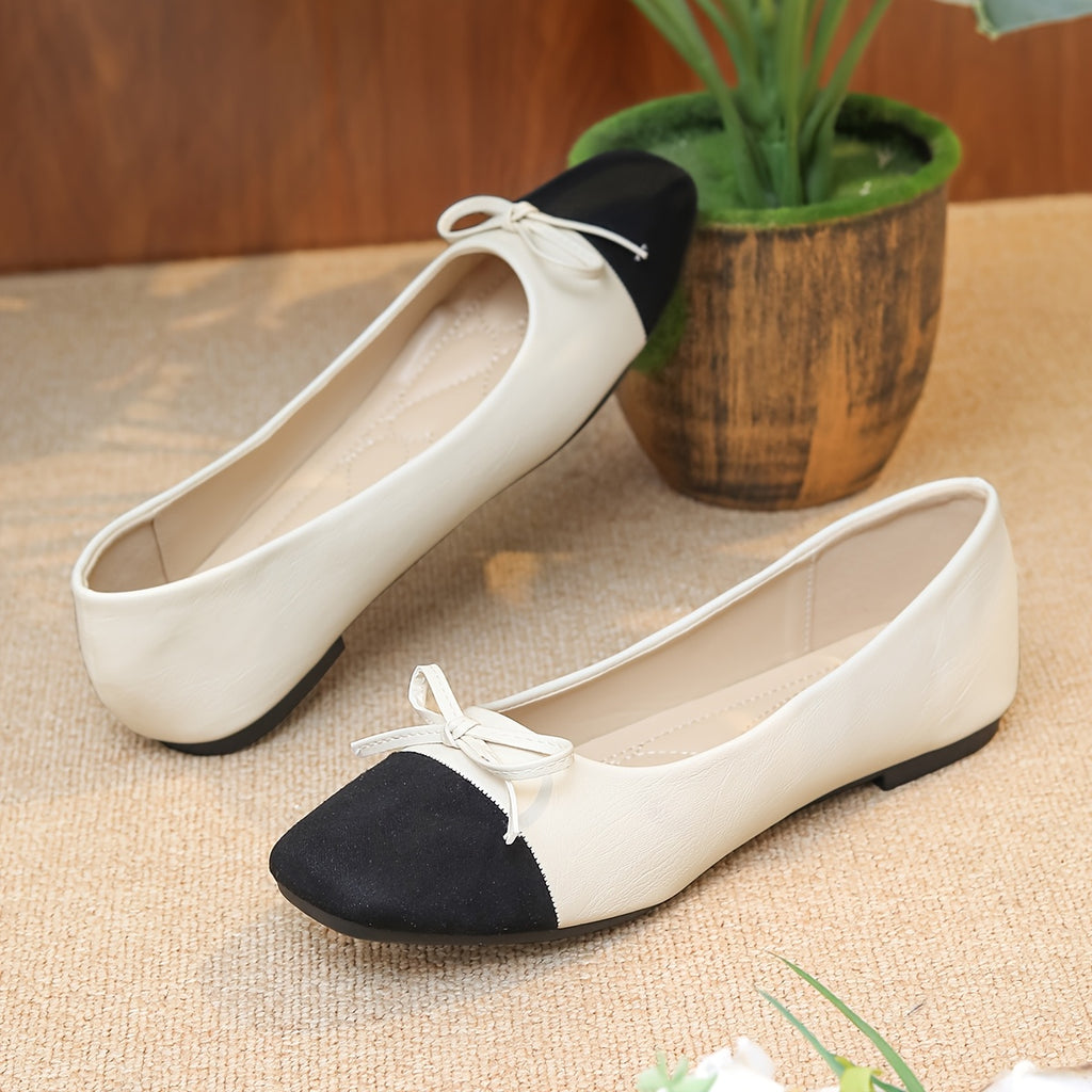 Single Shoe Women's Fashion Temperament, Seasonal Shallow Bow, Versatile Splicing, Plus Size Mary Jane