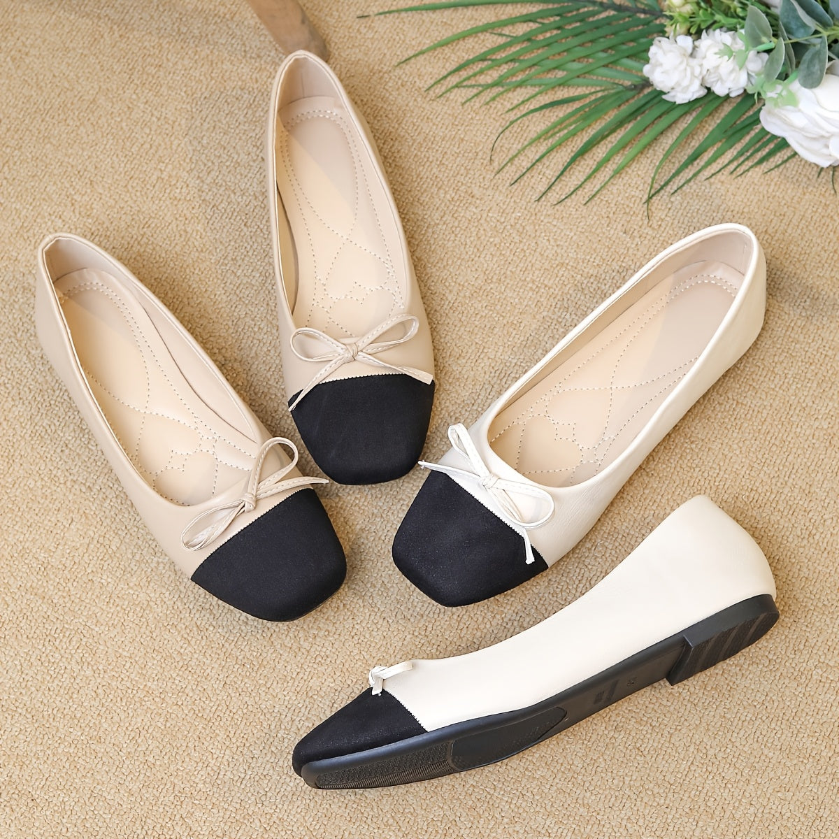 Single Shoe Women's Fashion Temperament, Seasonal Shallow Bow, Versatile Splicing, Plus Size Mary Jane