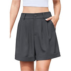 Women's High-Waist Wide-Leg Dress Shorts: Comfortable Elastic Waist Casual Work Trousers for Summer