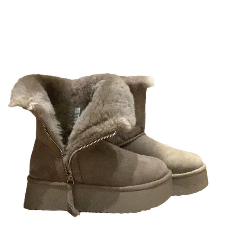 Women's 2025 New Fleece-Lined Thick-Soled Snow Boots with Genuine Faux Fur-Like Synthetic Cover Upper, Round Toe Winter Warmth & Slip-Resistant Rubber Sole - Casual to Semi-Formal Cold Weather Footwear