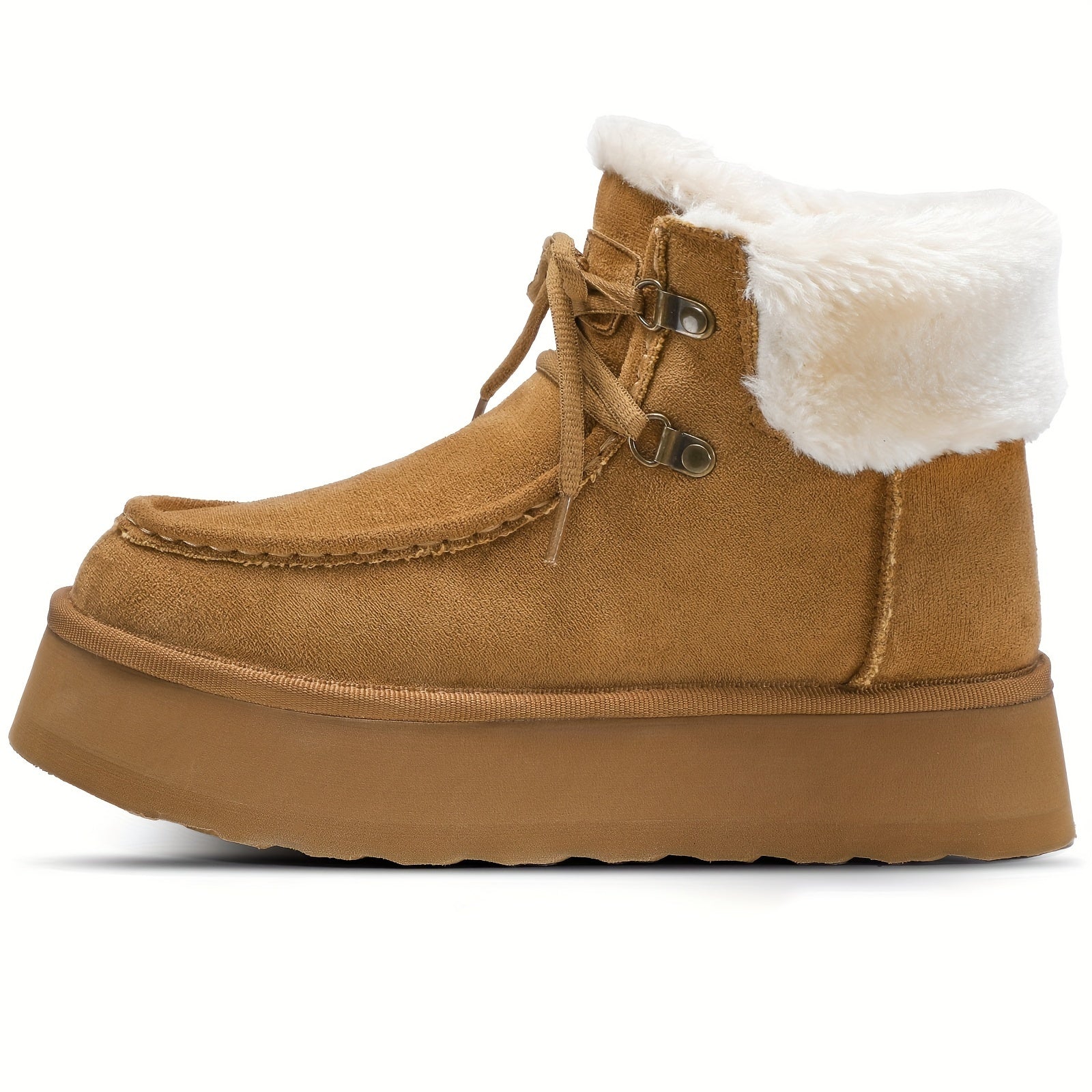 BACIA Platform Boots For Women Winter Boots Suede With Faux Fur Interior Lace Up Snow Boots