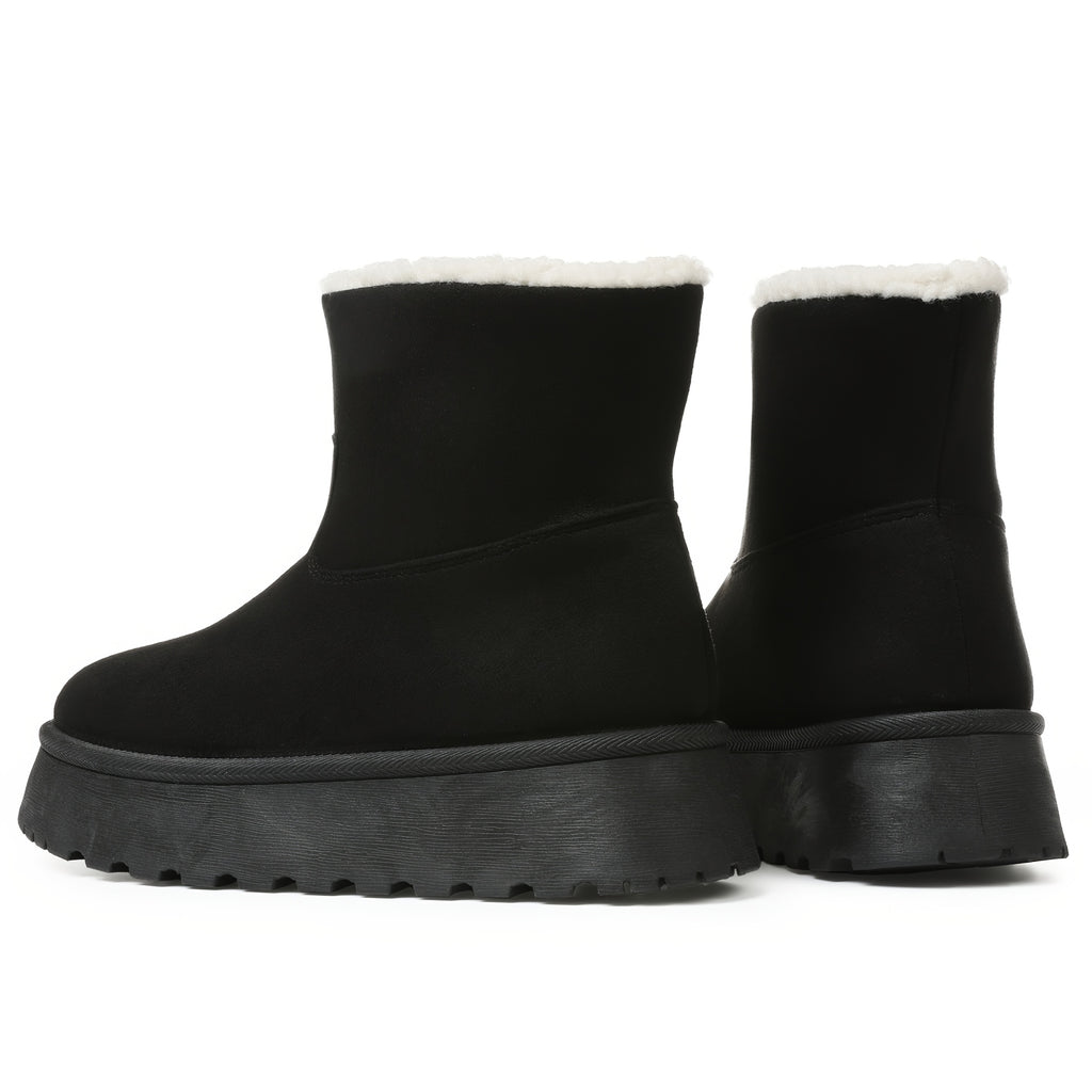Women's Cozy Faux Fur-Lined Cover Winter Snow Boots - Warm Plush Ankle Booties with Anti-Slip Platform Sole, Pull-On Design, Round Toe, and Thick Rubber Heel for Casual Comfort