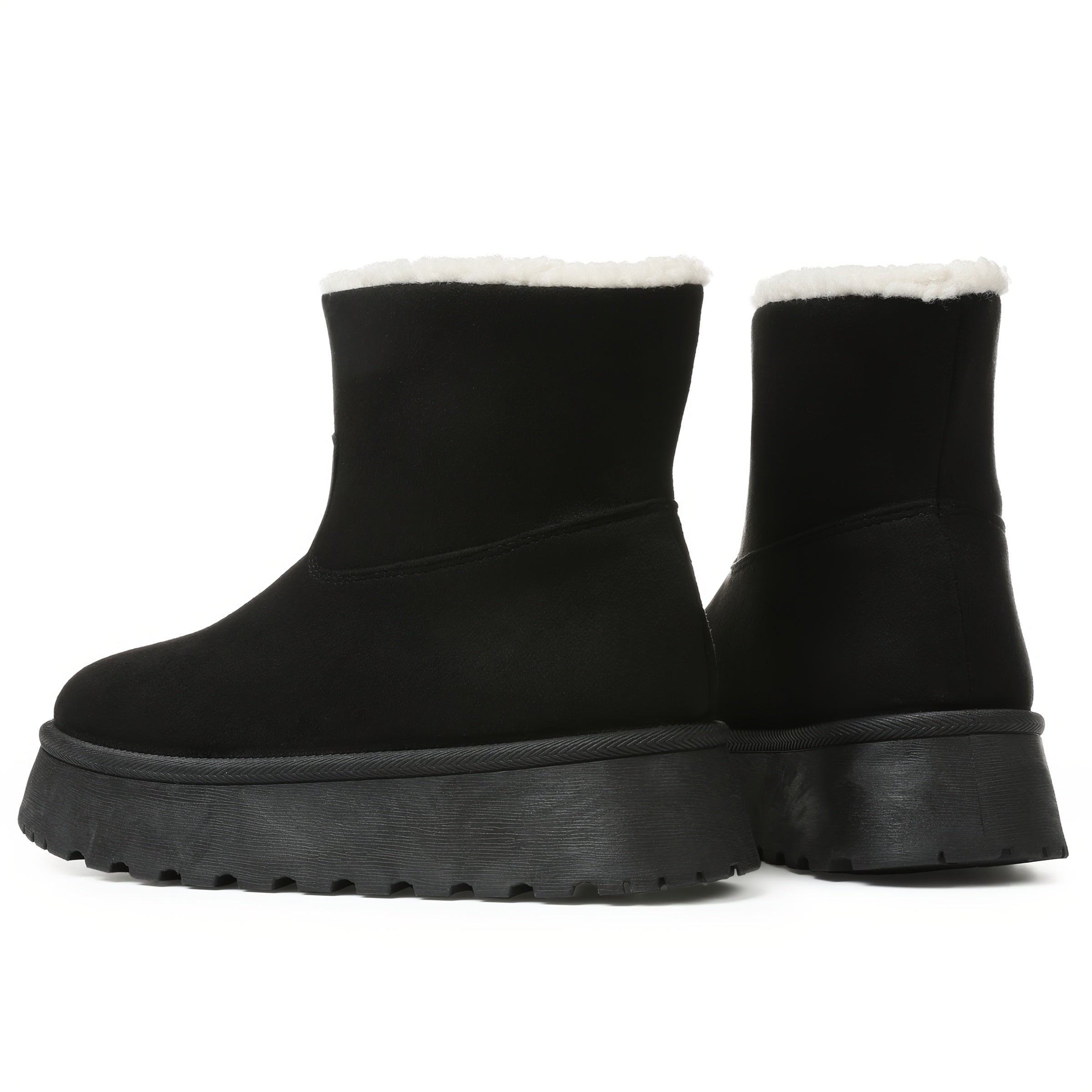 Women's Cozy Faux Fur-Lined Cover Winter Snow Boots - Warm Plush Ankle Booties with Anti-Slip Platform Sole, Pull-On Design, Round Toe, and Thick Rubber Heel for Casual Comfort