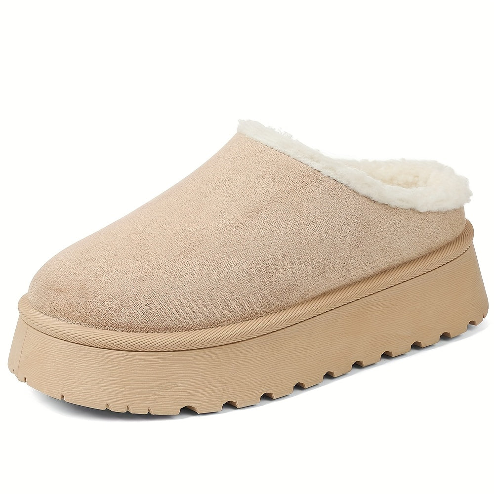 Women'S Winter Warm Faux Fur Snow Boots Fashion Platform Wedges Heel Slip-On Comfortable Anti-Slip Round Toe Fuzzy Booties, Classic Suede Winter Snow Slippers Boots Woman