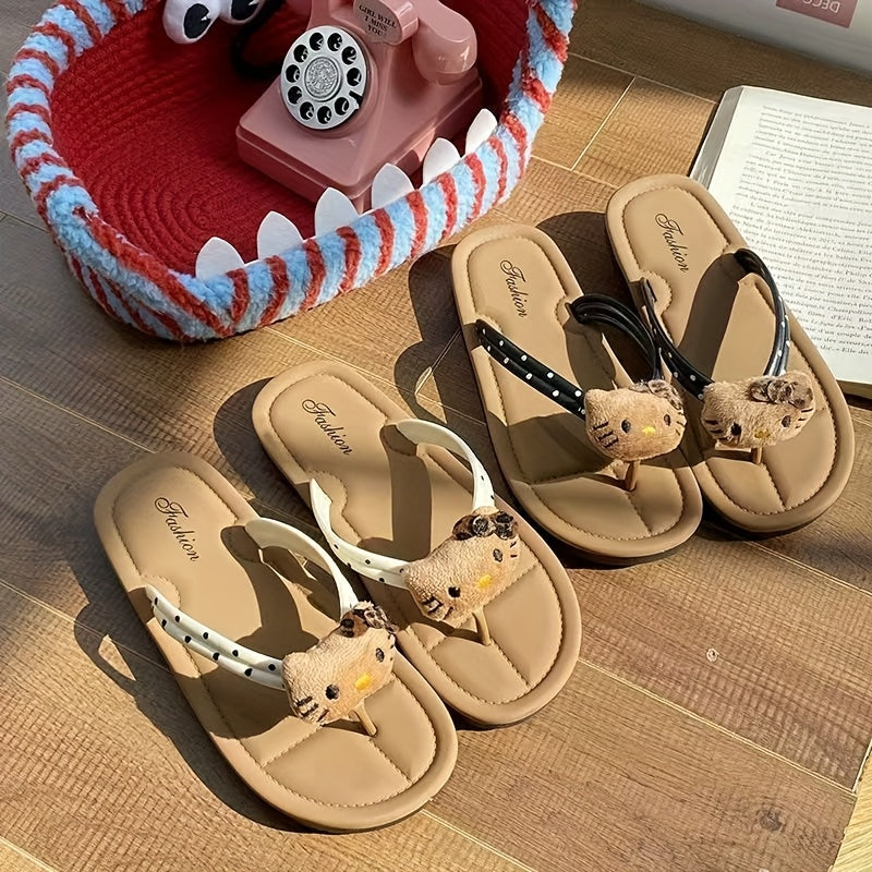 Sanrio Hello Kitty Black Flip-flops Slippers Cartoon Cute Fashion Flip-flops For Women To Wear Outside Summer New Travel Vacation Daily Versatile Flip-flops Soft Bottom Beach Flat Slippers Casual Sandals