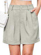 Women's High-Waist Wide-Leg Dress Shorts: Comfortable Elastic Waist Casual Work Trousers for Summer