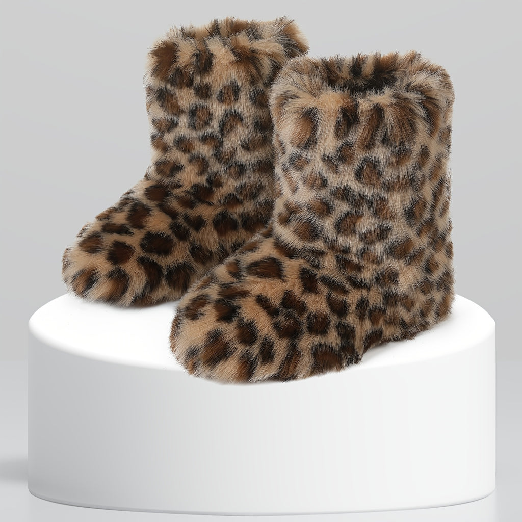 Cozy Faux Fur Snow Boots for Women Round Toe Pull On Warm Boot Non Slip Wide Calf Casual Booties for Outdoor Party Outing Dressy Fashionable Womens Shoes