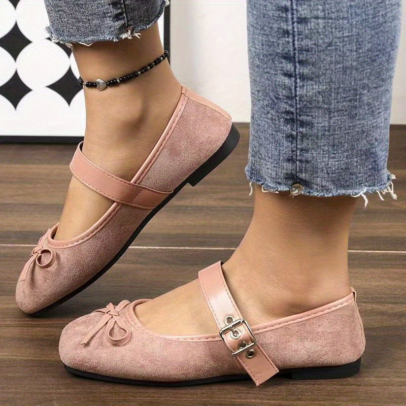 Women's European and American square- toed flat single- shoes. New 2025 Women's Mary- Jane shoes with bows, featuring a French evening style