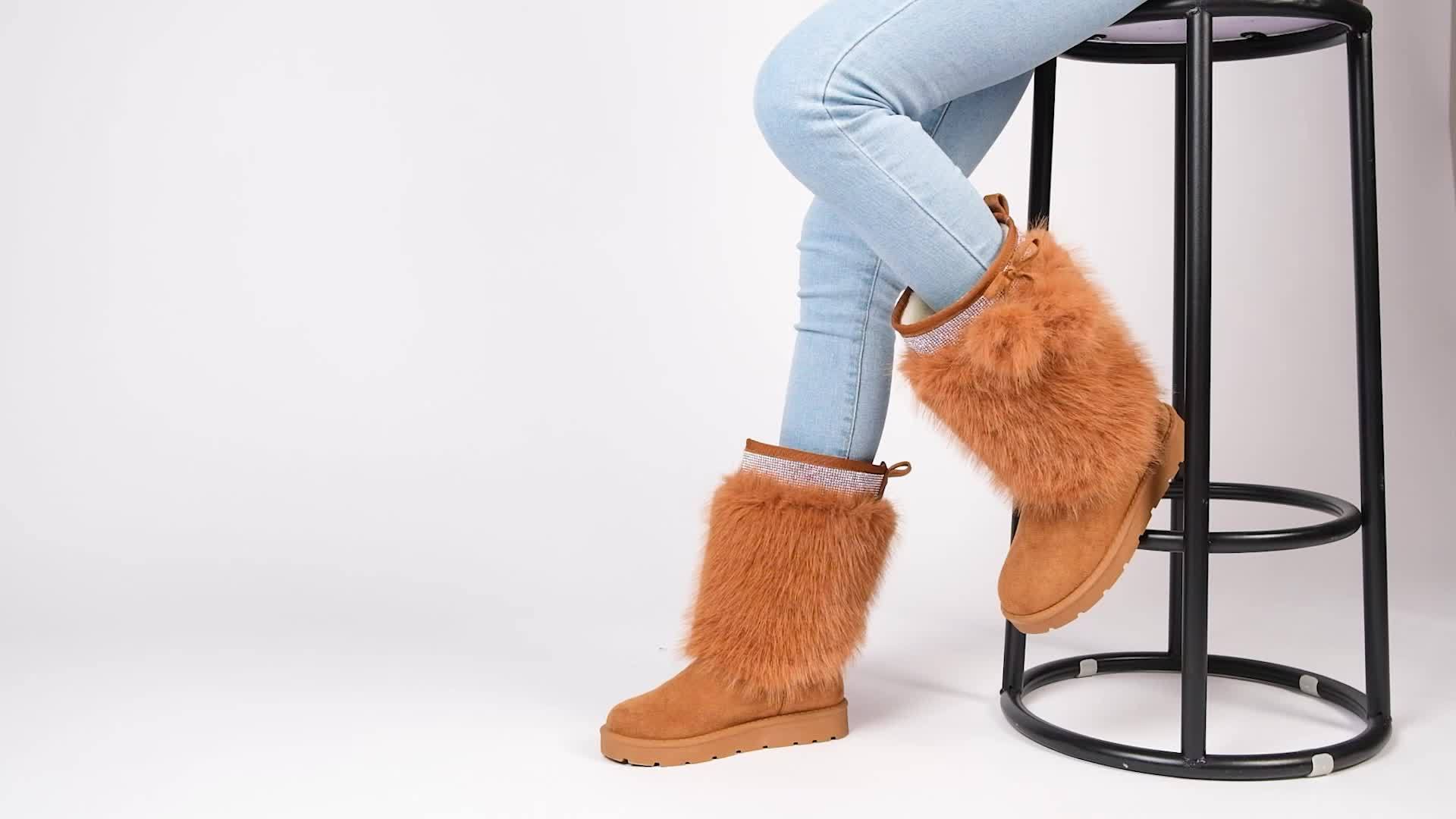 Women'S Plush Fur Ball Snow Boots, Mid-Calf Winter Booties, With Fabric Upper, Lining, Insole, PVC Sole, For Winter