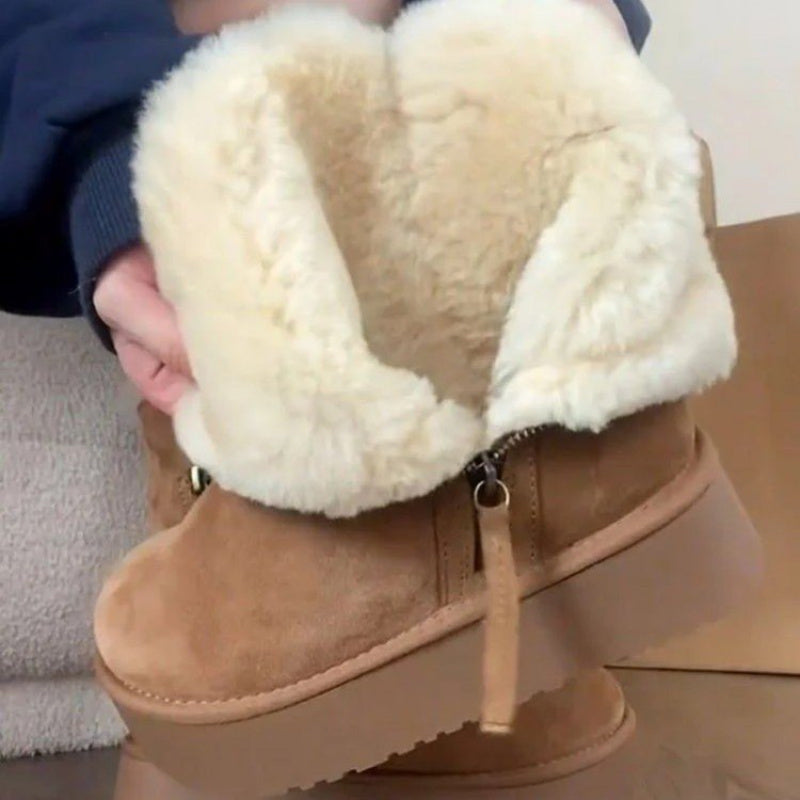 Women's 2025 New Fleece-Lined Thick-Soled Snow Boots with Genuine Faux Fur-Like Synthetic Cover Upper, Round Toe Winter Warmth & Slip-Resistant Rubber Sole - Casual to Semi-Formal Cold Weather Footwear