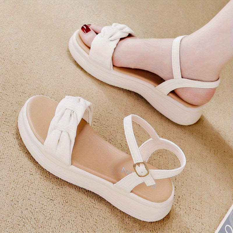 Women's Lightweight Non-Slip Summer Flip flops - Beige & White Accent Open Toe Sandals with Cushioned PU Insole, Slip-Resistant Rubber Sole for Beach, Casual, Office - Everyday Women's Shoes, Ladies Shoes And Sandals