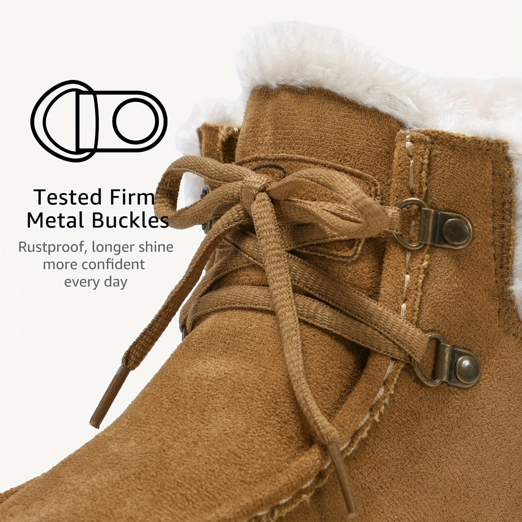 BACIA Platform Boots For Women Winter Boots Suede With Faux Fur Interior Lace Up Snow Boots