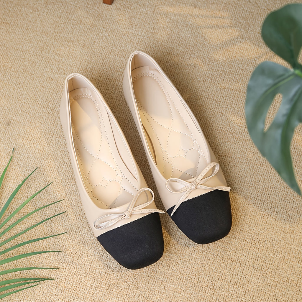 Single Shoe Women's Fashion Temperament, Seasonal Shallow Bow, Versatile Splicing, Plus Size Mary Jane