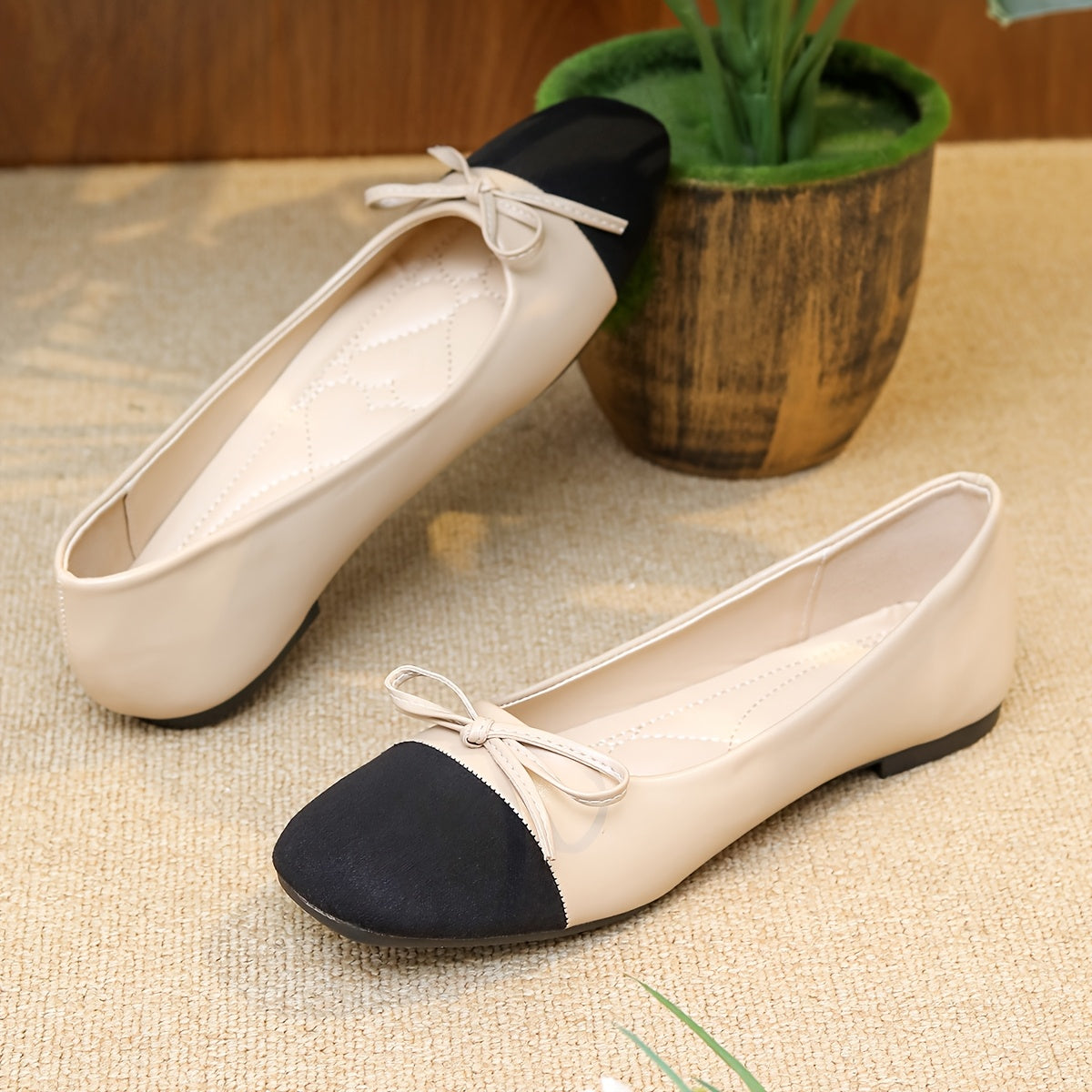 Single Shoe Women's Fashion Temperament, Seasonal Shallow Bow, Versatile Splicing, Plus Size Mary Jane