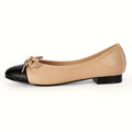 Chic Women's Slip-On Ballet Flats with Bow Detail - Pointed Toe, Faux Cover Cap Design in Black & White, Comfortable for Office, Work, and Party Wear